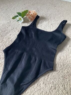 Classic Black Ribbed Kids One-Piece Swimsuit